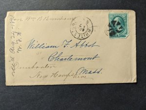 1871 FANCY CANCEL Postal History Cover Whitestone, NY to Dunbarton, NH 