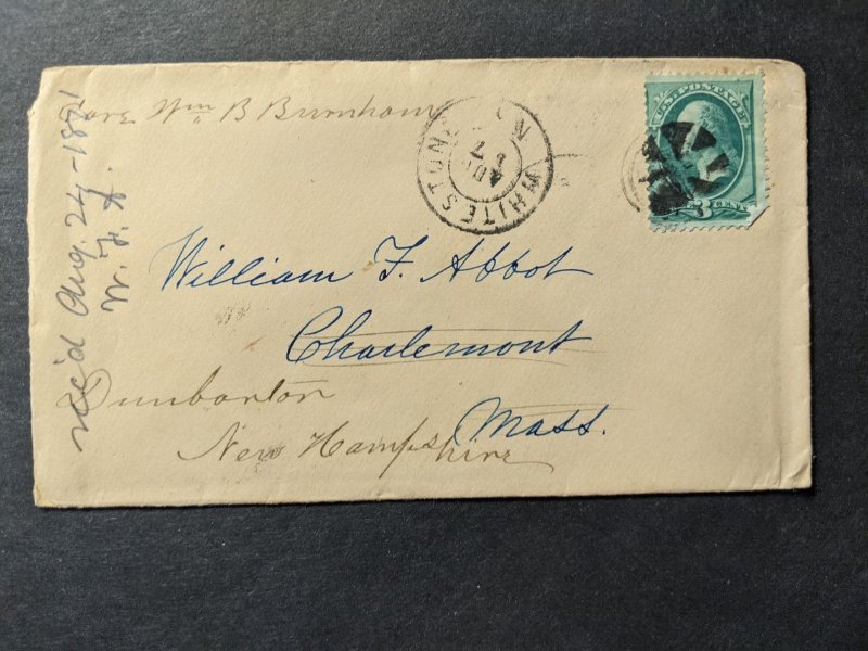 1871 FANCY CANCEL Postal History Cover Whitestone, NY to Dunbarton, NH 