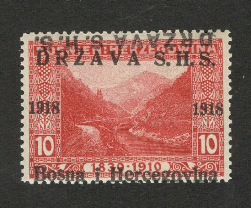 BOSNIA - SHS -MNH STAMP, 10 h - ERROR -TETE BECHE OVERPEINT DRŽAVA S.H.S.-1918