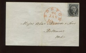2 Washington Used Stamp on 1850 Cover Boston to Baltimore with PF Cert (CV 1168)