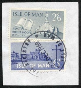 Isle of Man 2/6 Slate and 6d Blue QEII Pictorial Revenues CDS On Piece