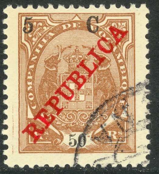 MOZAMBIQUE COMPANY 1916 5c on 50r REPUBLICA Surcharge Issue Sc 96 CTO Used