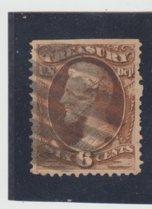 1879 US Scott # O75 6c DEPT. of Treasury OFFICIAL Black Fancy Cancel