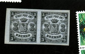 BREMEN #1 MINT PAIR PART LILY WATERMARK OG LH VF AUTHENTICATED BY FIRSCHER Ca...