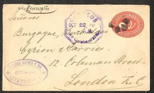 GUATEMALA H&G #5 STATIONERY ENTIRE GUATEMALA TO LONDON ENGLAND 1891