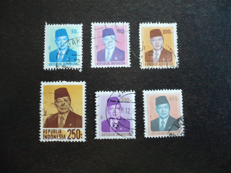 Stamps -Indonesia-Scott#1084,1086,1088,1088a,1090,1091-Used Part Set of 6 Stamps