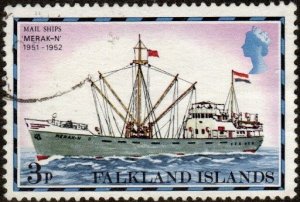 Falkland Islands 262 - Used - 3p Mail Ship Merak-N, 1951-52 (1978) (cv $1.50)