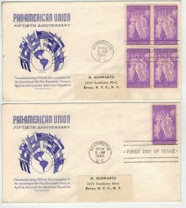 1940 PAN AMERICAN UNION 50th Anniv 895-4 Grimsland SET OF 2 SINGLE + BLOCK OF 4