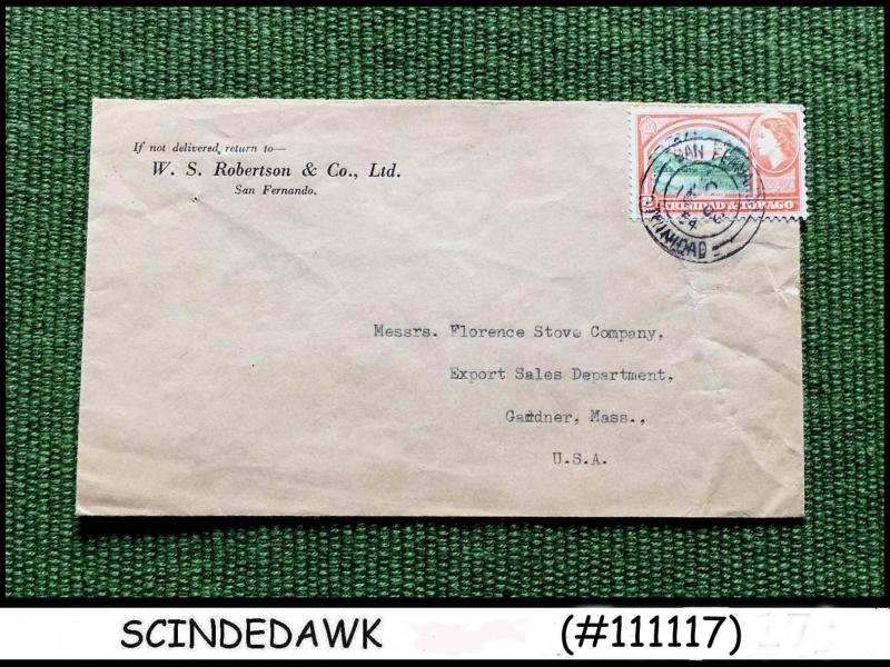 TRINIDAD AND TOBAGO - 1954 ENVELOPE TO USA WITH QEII STAMP