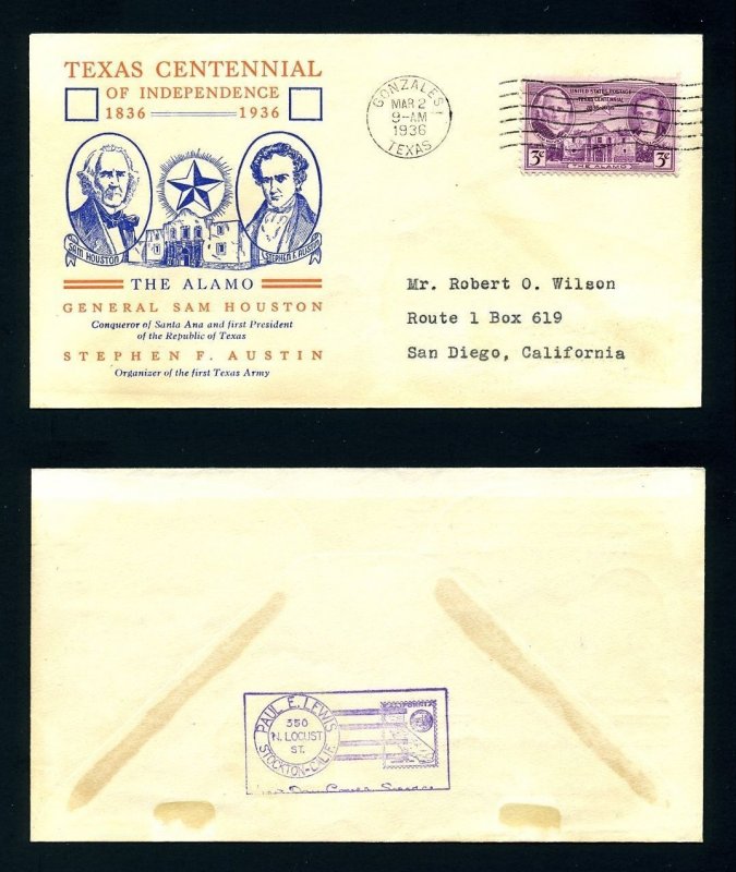 # 776 First Day Cover with LinPrint cachet from Gonzales, Texas - 3-2-1936