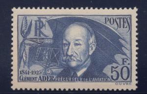 France Sc 348a MNH. 1938 50f dark ultra Clement Ader, pioneer aviator, fresh, VF