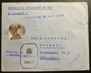 1940s Dehra Dun India POW Prisoner Of War Camp Censored Cover to Bremen Germany