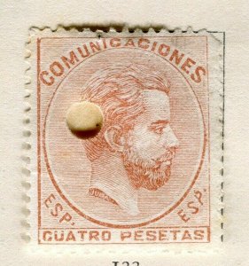 SPAIN;  1872 early classic Amadeo issue used 4p. value, hole punch