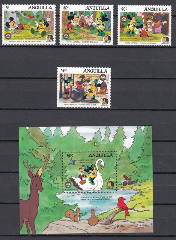 Z4631 JL Stamps 1985 disney anguilla set + s/s mnh #648-52 hansel & gretel