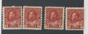 4x Canada Admiral Provisional Stamps #184-3c 2xF/VF 2xVF 12x8 Guide Value=$40.00