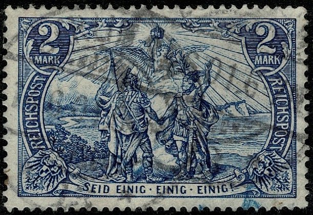 GERMANY 1889-1900 REICHPOST 2m BLUE (SHADES) SG63 USED (VFU)  P.14.5 VF
