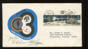 NASA ASTRONAUT CREW SIGNED NOV 16 1973 SKYLAB 4 LAUNCH COVER (LV 648)