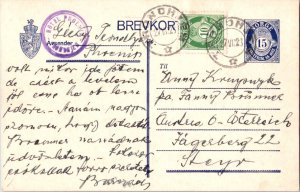 Norway 10o Post Horn on 15o Post Horn Postal Card 1923 Trondheim to Steyr, Au...