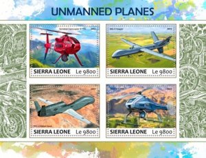 Sierra Leone - 2017 Unmanned Planes - 4 Stamp Sheet - SRL17710a