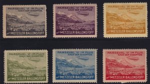 Germany c. 1920 6x Airship Parseval Zeppelin Metzeler Advertising Poster Stamps