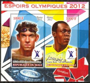 Mali 2012 Olympics Swimming M. Phelps Athletics Usain Bolt Sheet MNH