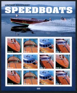 US  4160-4163 MNH  Vintage Mahogany Speedboats sheet of 12