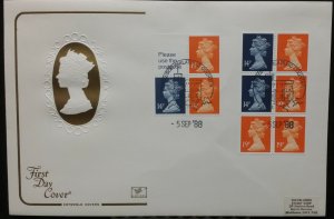 GB 1988 FDC Booklet Frames FH14 £1 D2 X904m  & FB51 50p D1 X904l Windsor SHS 