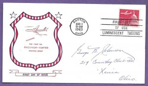 C64a - TAGGED,  1963 8c AIRMAIL,  BOEGER,  FIRST DAY COVER ADDRESSED.