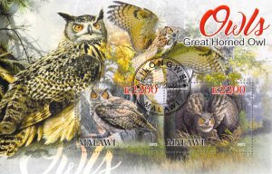 Malawi 2022 Sheet  Great Horned Owl wildlife bird 2 values (TS0177)
