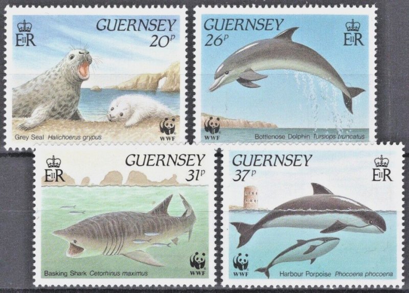 ZAYIX Great Britain Guernsey 441-444 MNH Marine Life Dolphin Shark 012922S07M