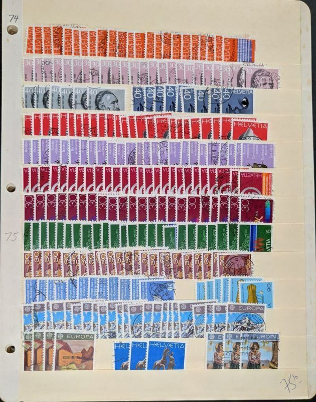 EDW1949SELL : SWITZERLAND Neatly arranged stock of Used on cards Scott Cat $4151