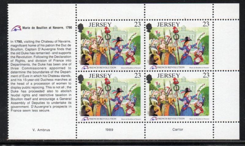 Jersey Sc 518a 1989 23p French Revolution stamp booklet pane mint NH