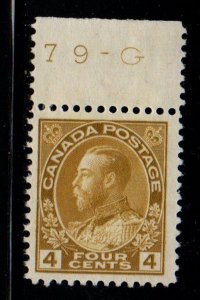 Canada Sc 110 1925 4c yellow ochre G V Admiral issue stamp mint dry printing