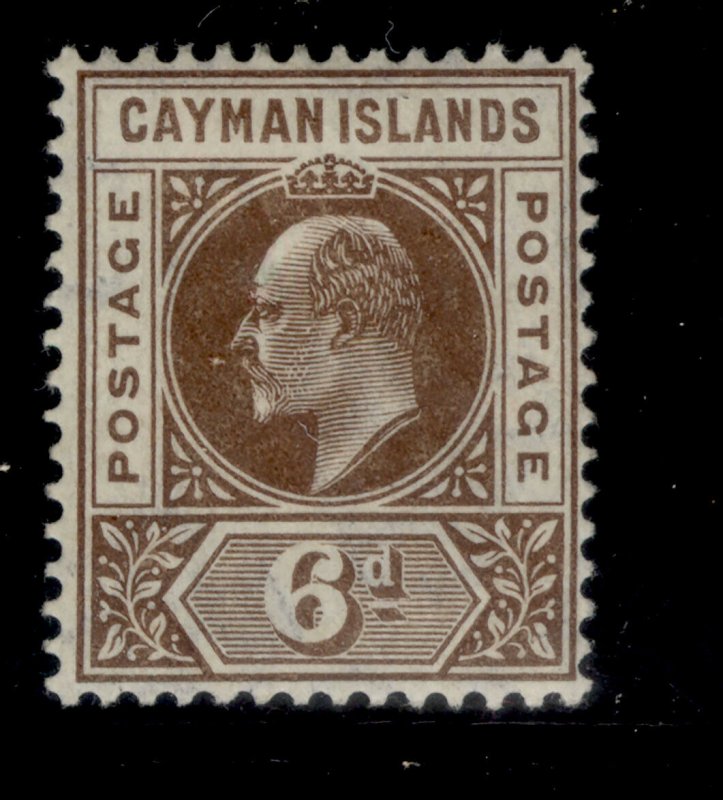 CAYMAN ISLANDS EDVII SG11, 6d brown, LH MINT. Cat £19. 