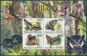 Burundi 2011 MNH Birds on Stamps Owls Marsh Scops Owl Spotted Eagle-Owl 4v M/S