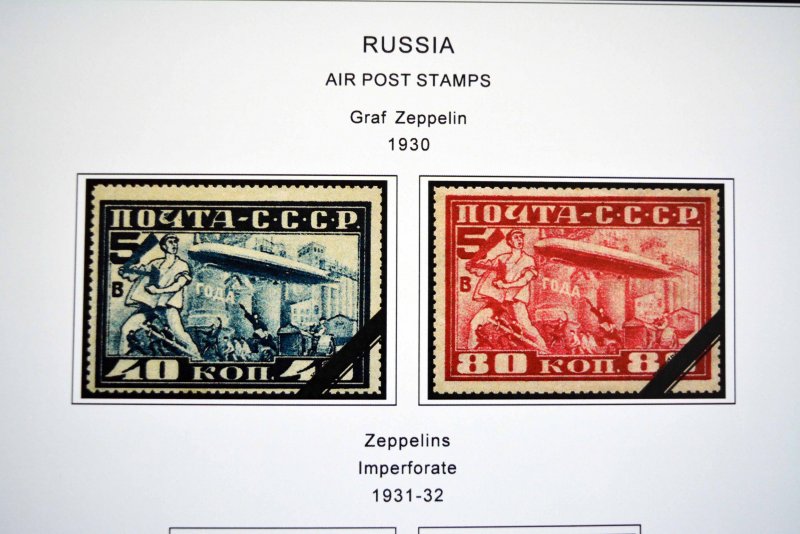 COLOR PRINTED RUSSIA AIRMAIL 1922-1979 STAMP ALBUM PAGES (16 illustrated pages)