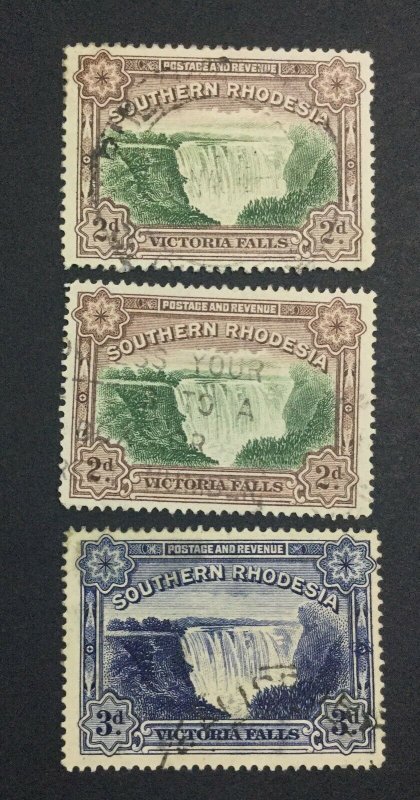 MOMEN: SOUTHERN RHODESIA #35,35a,35b 1935-41 USED £22 LOT #6847