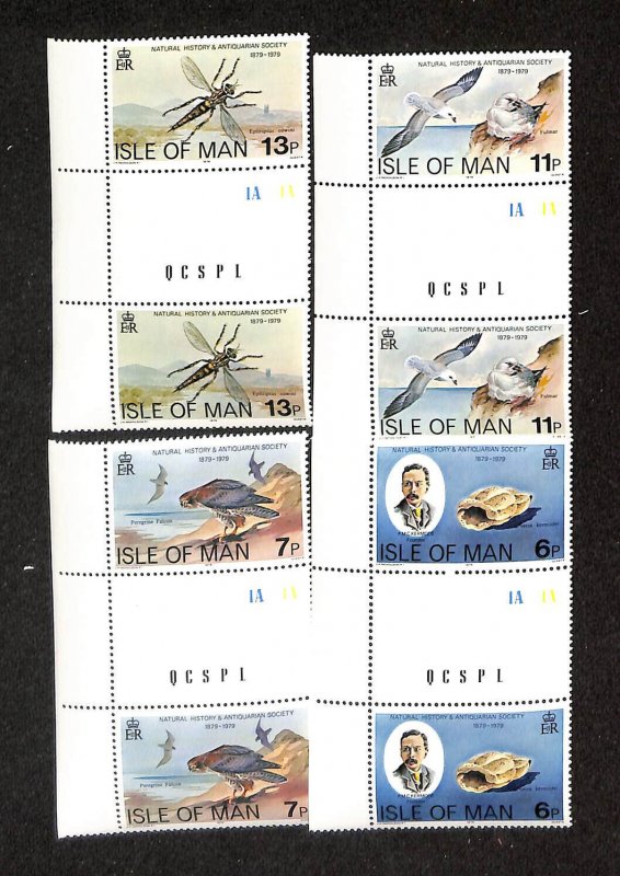 Isle of Man, Postage Stamp, #142-145 Gutter Pairs Mint NH, 1979 Insect, Bird
