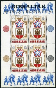 Gibraltar 329a sheet,MNH.Michel Bl.2. American Bicentennial,1976.Arms.