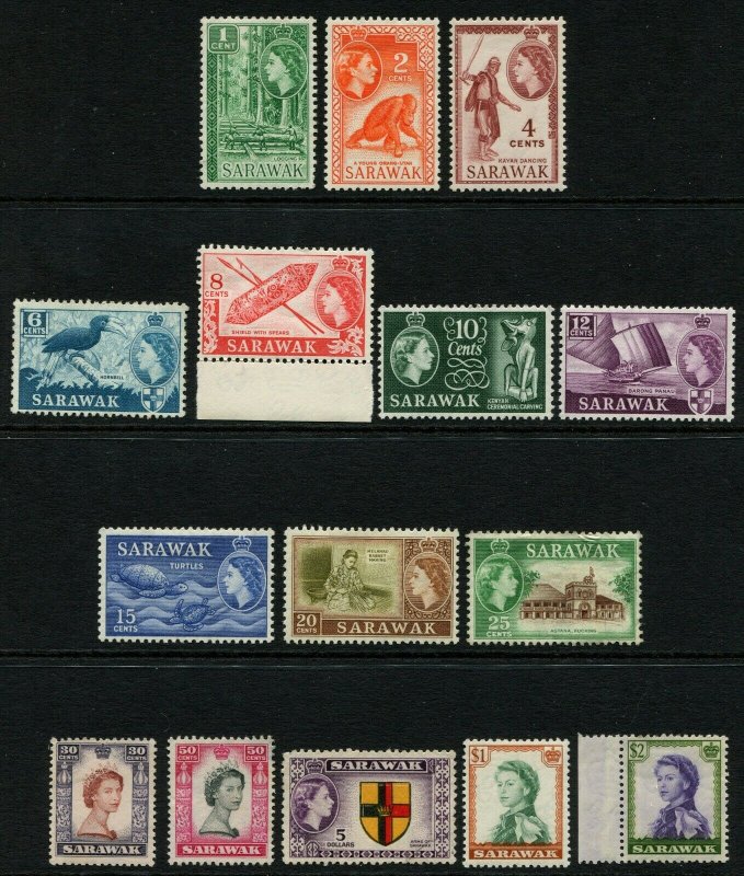 Sarawak Stamps 1955/59 SG188/20  set x 15 Fair/Good MM  Cat £100