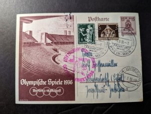 1936 Germany Berlin Olympic Games Postcard Cover Frankfurt to Berlin