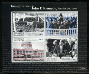 TOGO INAUGURATION OF JOHN F. KENNEDY  SHEET  MINT NEVER  HINGED