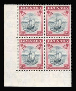 Grenada #183 Cat$100, 1959 $2.50 deep carmine, corner margin block of four, n...