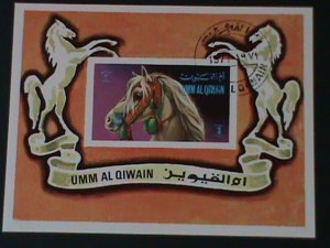 ​UMM AL QIWAIN-1971-LOVELY CIRCUSES HORSE-CTO IMPERF-S/S VF-FANCY CANCEL