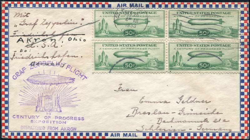 United States, Air Post #C18, 1933 Chicago Flight, franked with 50c Century o...