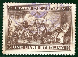 GB Channel Islands ETATS DE JERSEY Revenue Stamp £1 Brown Used S2WHITE56 