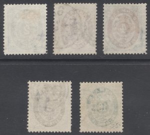 Denmark 1870 2sk-16sk Numeral Perf 14x13.5 Scott 16-20 VFU Cat $615