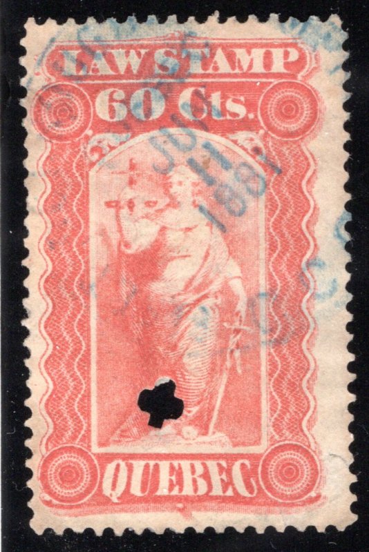 van Dam QL20  - 60c red - Used - Quebec Law Revenue Stamp 1893-1906