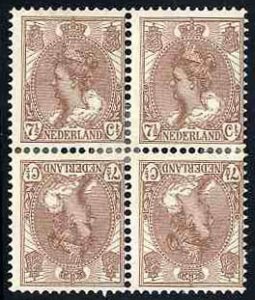 Netherlands #66a (NVPH 616) Cat€180+, 1924, 7 1/2c brown, tete beche block ...