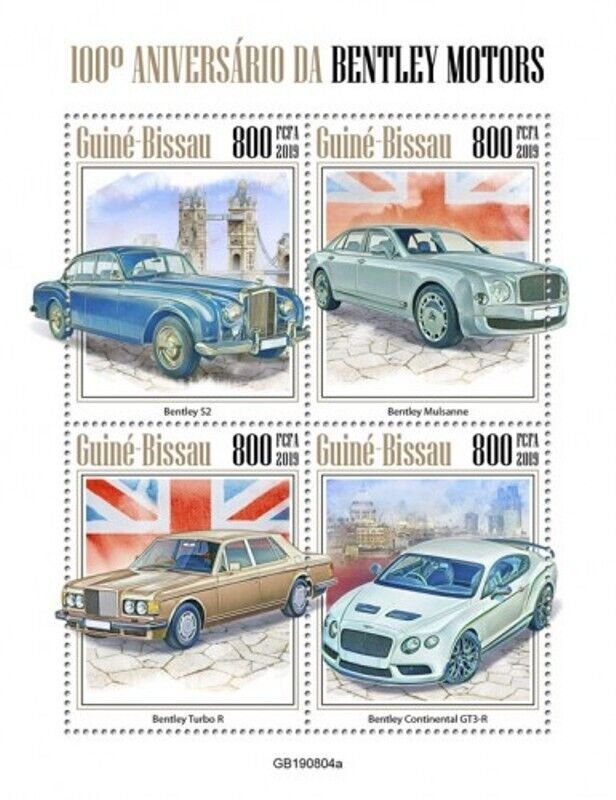 Guinea-Bissau - 2019 Bentley Motors Cars - 4 Stamp Sheet - GB190804a